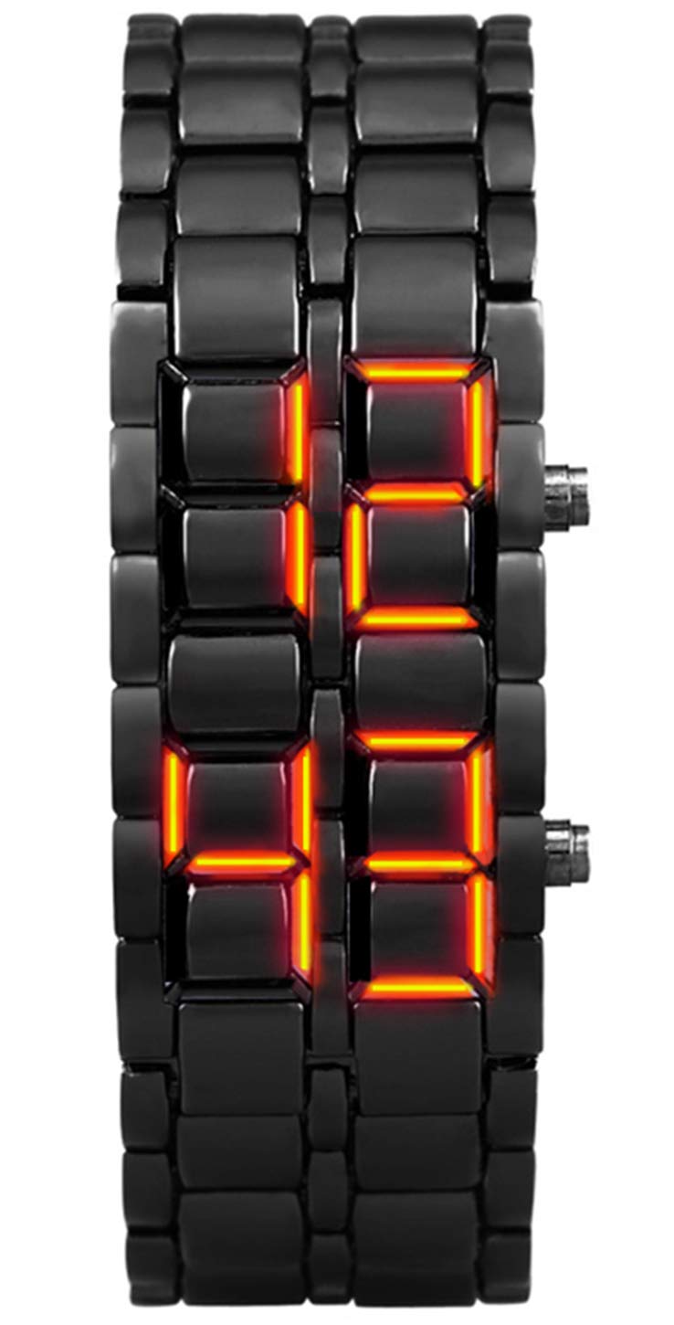 FANMIS Fashion Men's Simple Sports Watch Electronic Binary Digital LED Lava Alloy Rectangular Chain Watch (Men Black Red) - Image 1